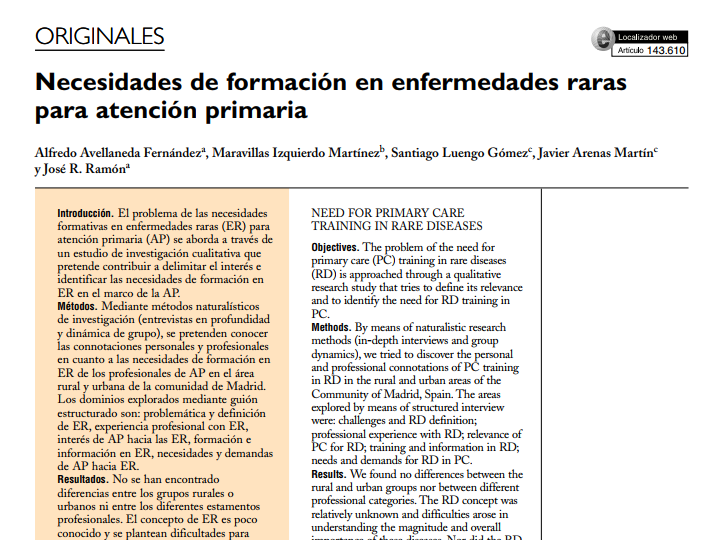 necesidades de formación en enfermedades raras para atención primaria