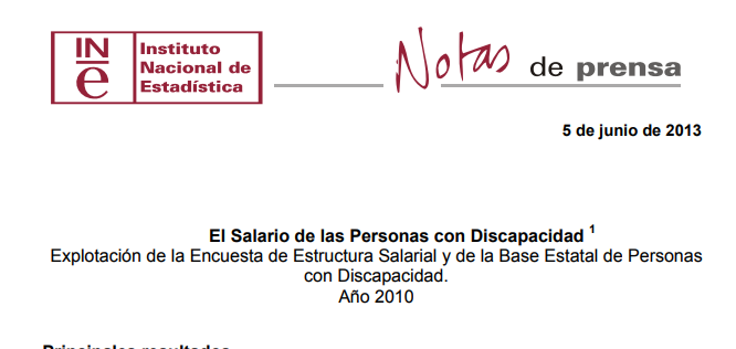 Instituto nacional de estadística; el salario de las personas con discapacidad