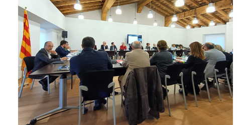 Fotografía tomada mientras los asistentes participaban en la reunión, en ella aparecen sentados alrededor de una amplia mesa.