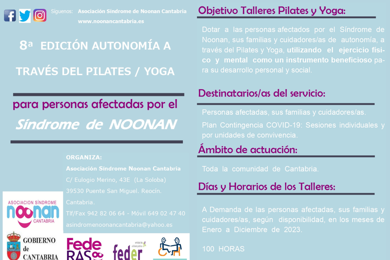 Cartel autonomía mediante el pilates y yoga para afectados (información descrita en la noticia