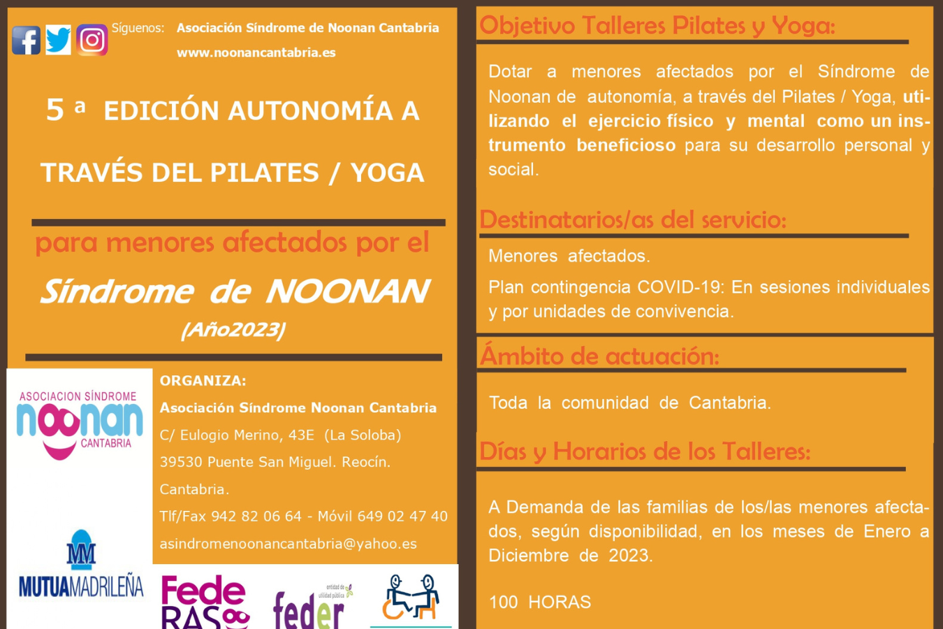 Cartel autonomía mediante el pilates y yoga para menores afectados (información descrita en la noticia)