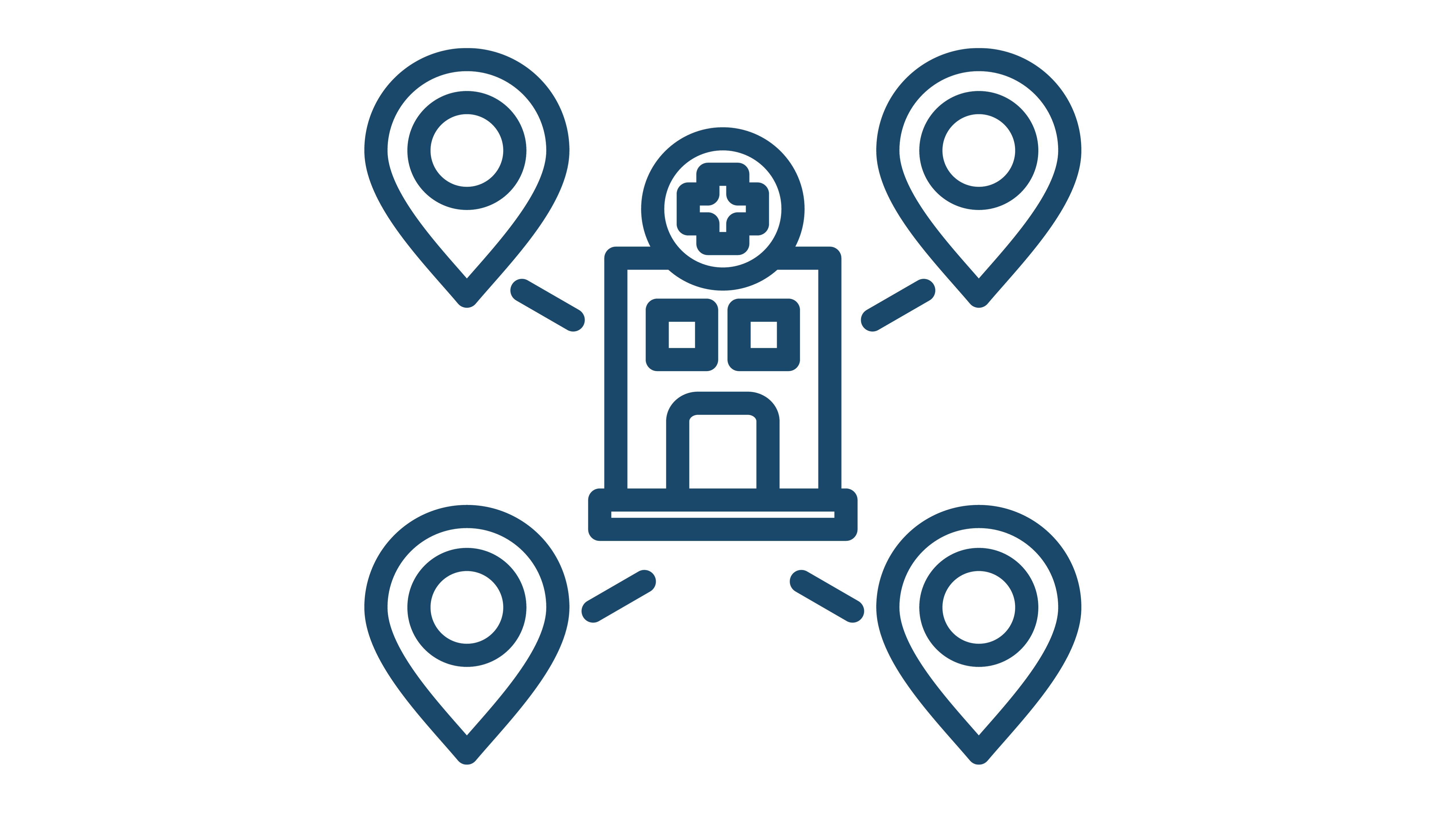 Icono de un hospital conectado con varias localizaciones.