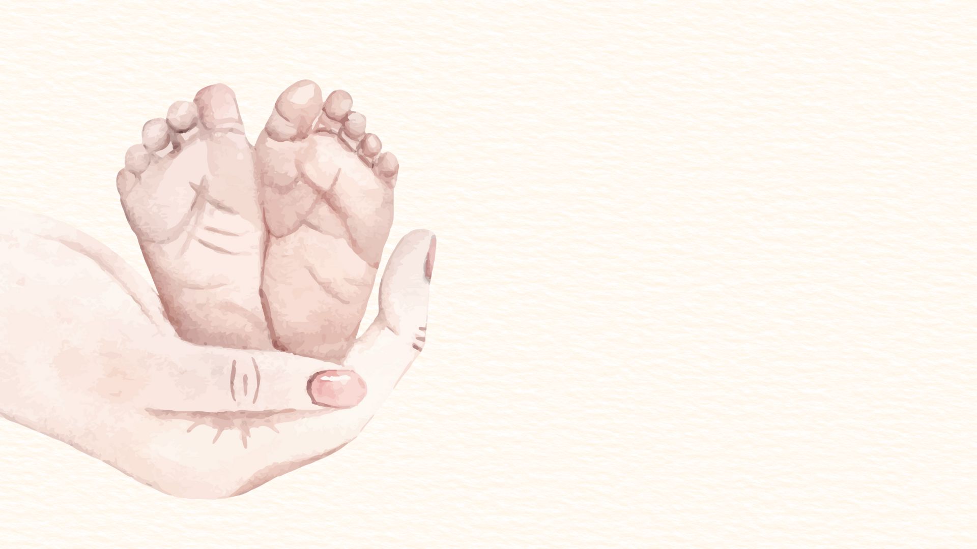 Ilustración de unas manos sujetando los pies de un bebé.