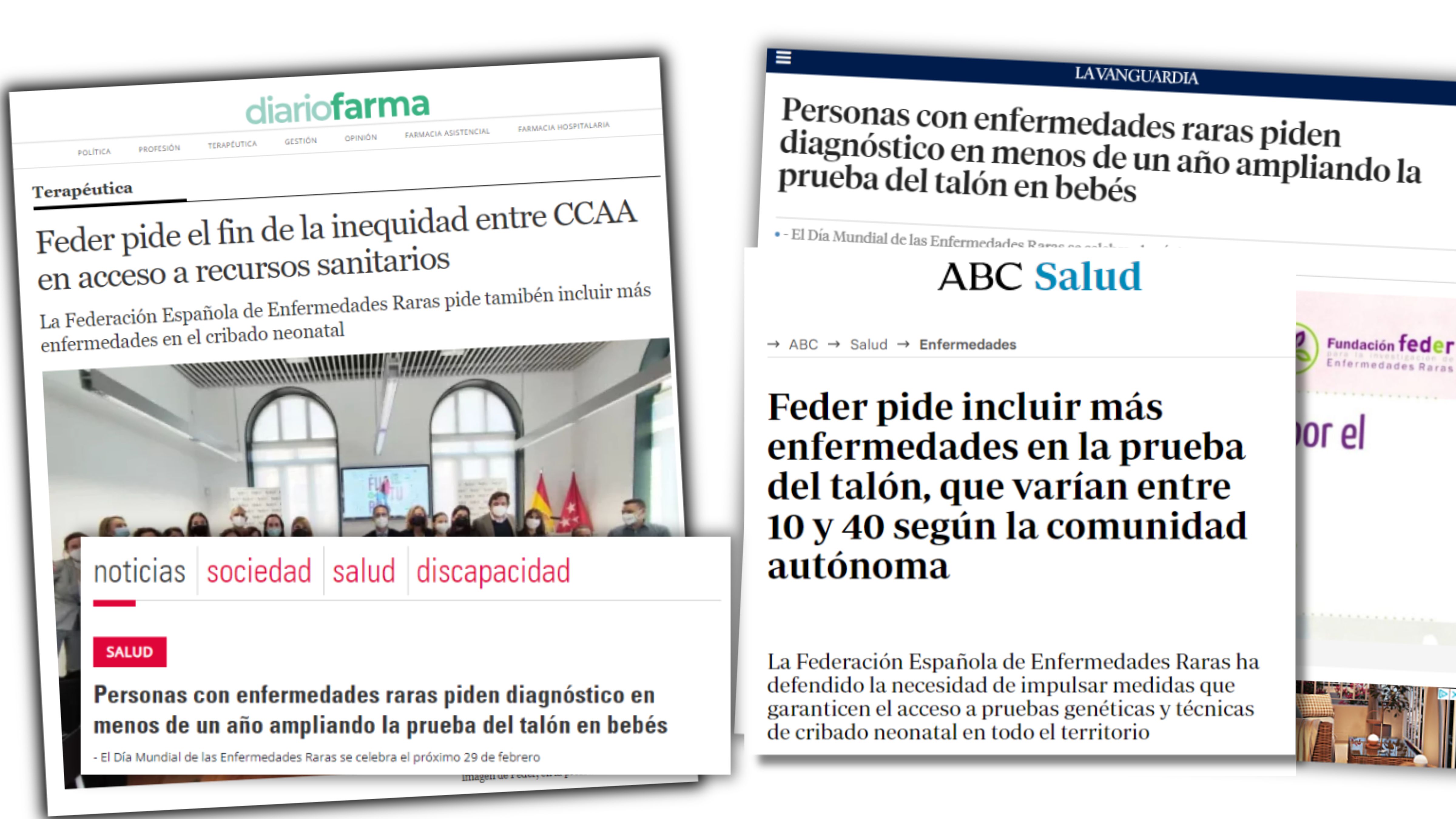Impactos en prensa sobre FEDER reclamando la ampliación del cribado neonatal.