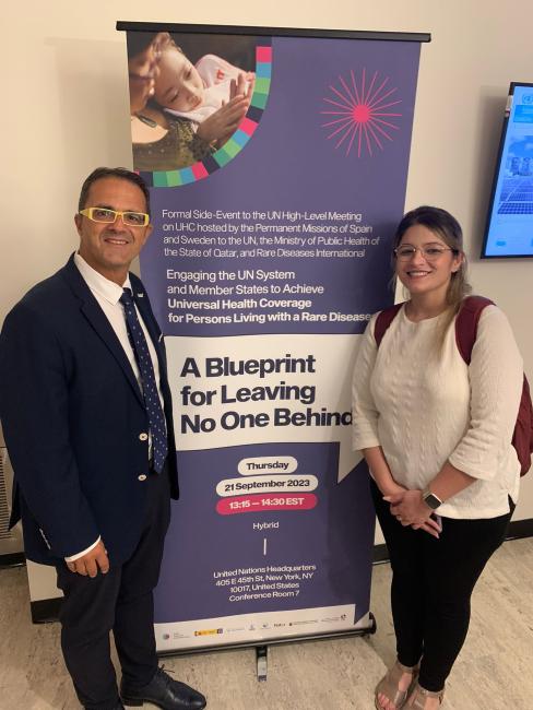 Representantes de RDI, FEDER y ALIBER en la sede de la ONU en Nueva York.