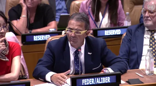 Juan Carrión durante su intervención ante la ONU.