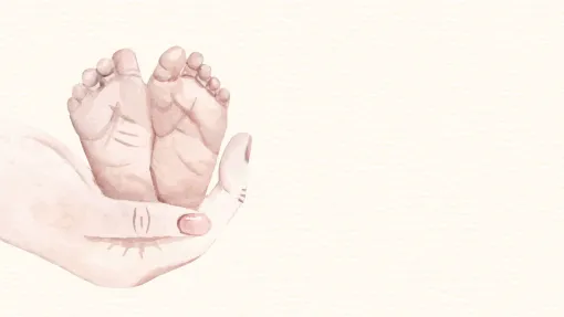 Ilustración de unas manos sujetando los pies de un bebé.