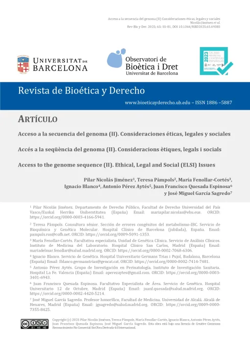 Portada Acceso a la secuencia del genoma (II). Consideraciones éticas, legales y sociales