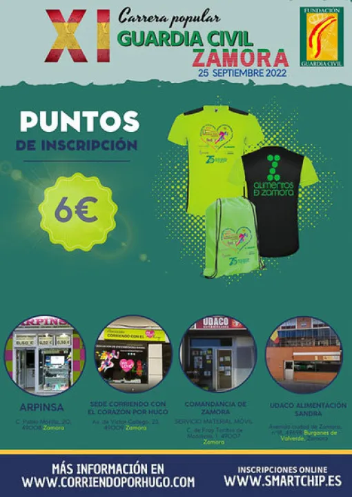 Cartel promocional del evento. Sobre fondo verde aparecen las camisetas oficiales de la carrera