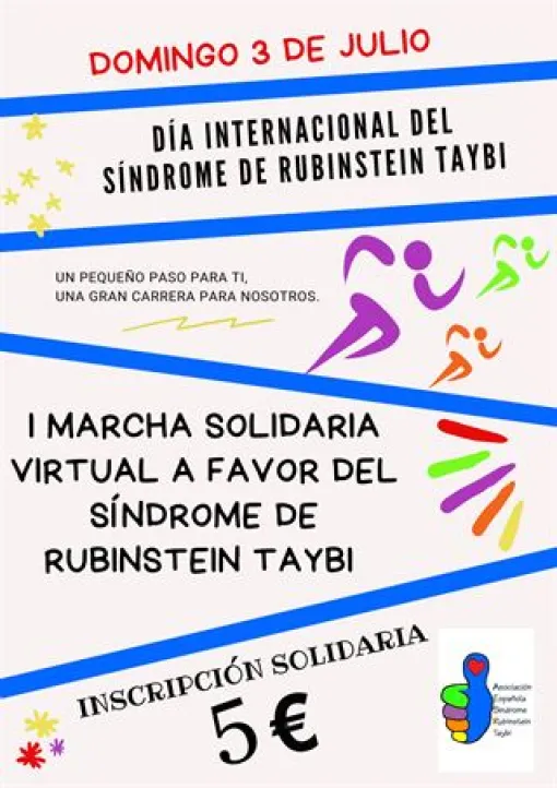 Cartel promocional de la Primera Marcha Virtual Solidaria a favor del Síndrome de Rubinstein Taybi