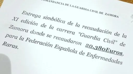 Fotografía del guion del evento Acto de entrega de la recaudación de la XI Edición de la carrera Guardia Civil de Zamora