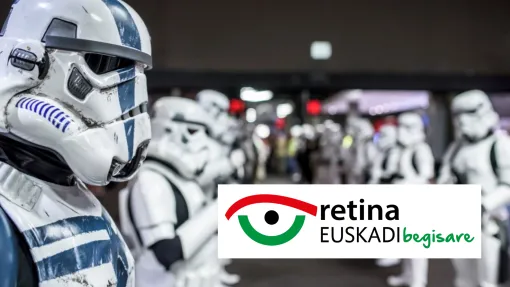 Personas con disfraces de la Legión 501 de Star Wars y el logo de Retina gipozkoa begisare
