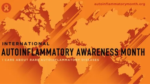 Cartel en naranja del Mes  Internacional de Concienciación de los Autoinflamatorios