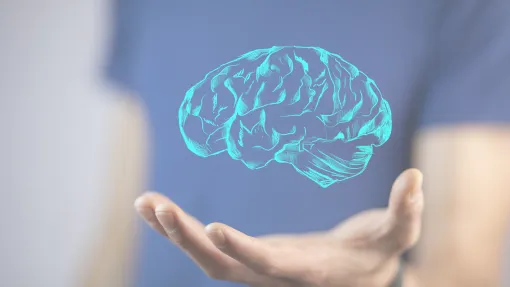 Imagen holográfica de un cerebro sostenida por una mano