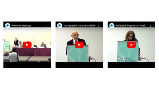 Captura de pantalla de la página web del Congreso. Aparecen tres bloques de vídeo en los que en cada uno se observa a una persona delante de un atril.
