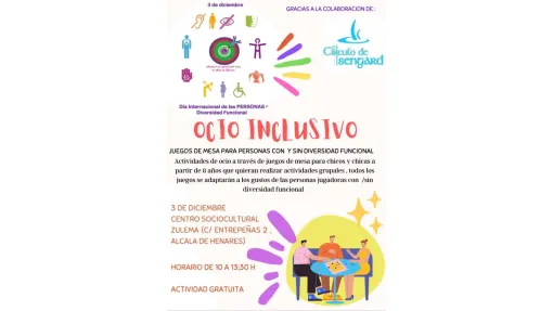 Cartel informativo del taller de ocio inclusivo con juegos de mesa
