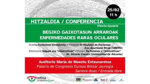 Cartel promocional de la Conferencia de Enfermedades Raras Oculares: Presente y futuro