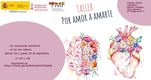 Dibujo en acuarela de un corazón anatómico floreado y cerebro anatómico con flores. 