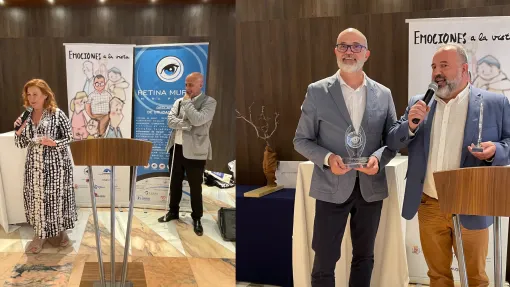 Puebla y Sabiote agradecen su reconocimiento. La doctora Elena Rodríguez junto al presidente de Retina Murcia, David Sánchez.