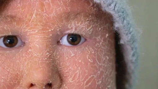 Imagen de un menor con ictiosis, con la piel agrietad